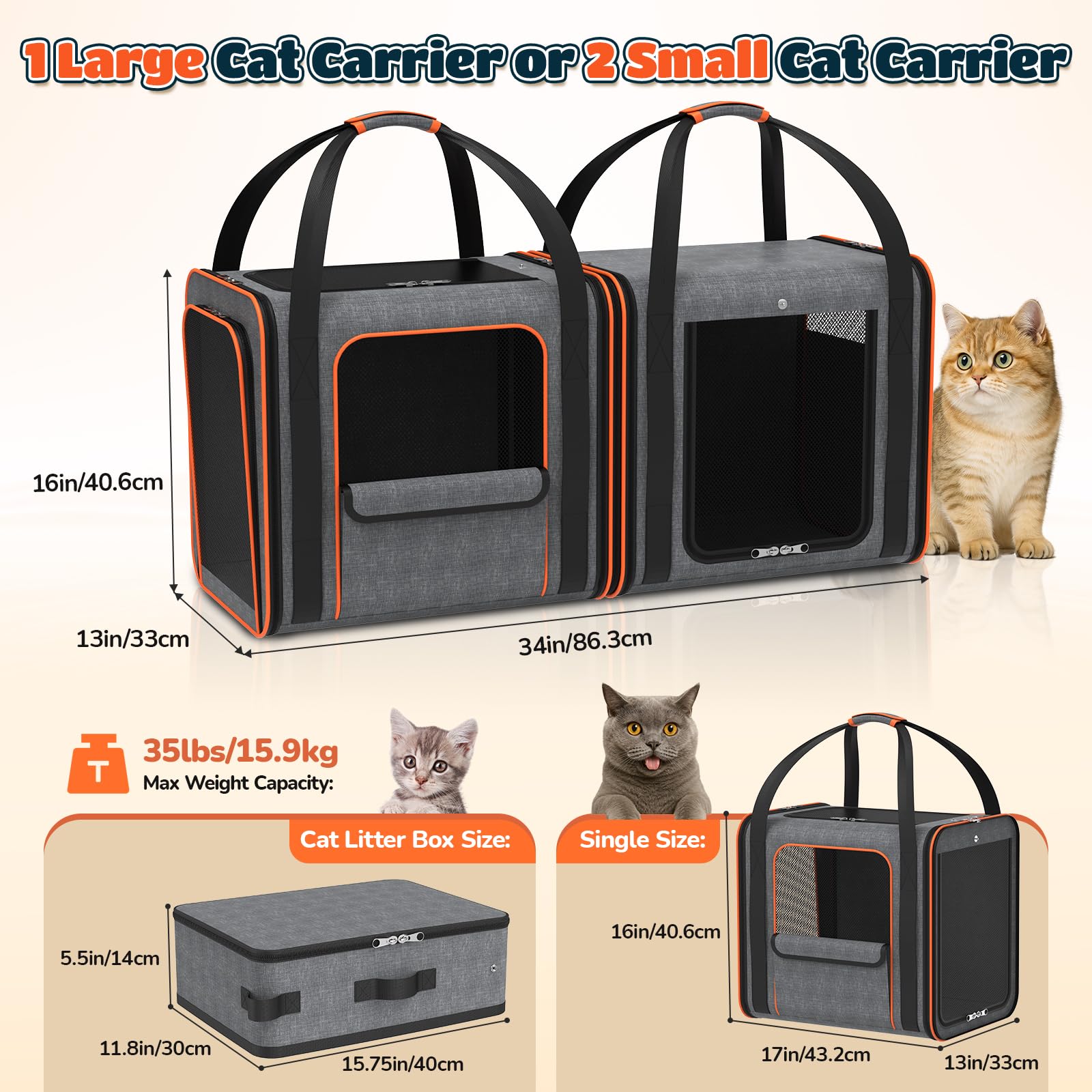 ipetstation cat carrier two-units-docked demonstrates versatile setup for two cats during travel