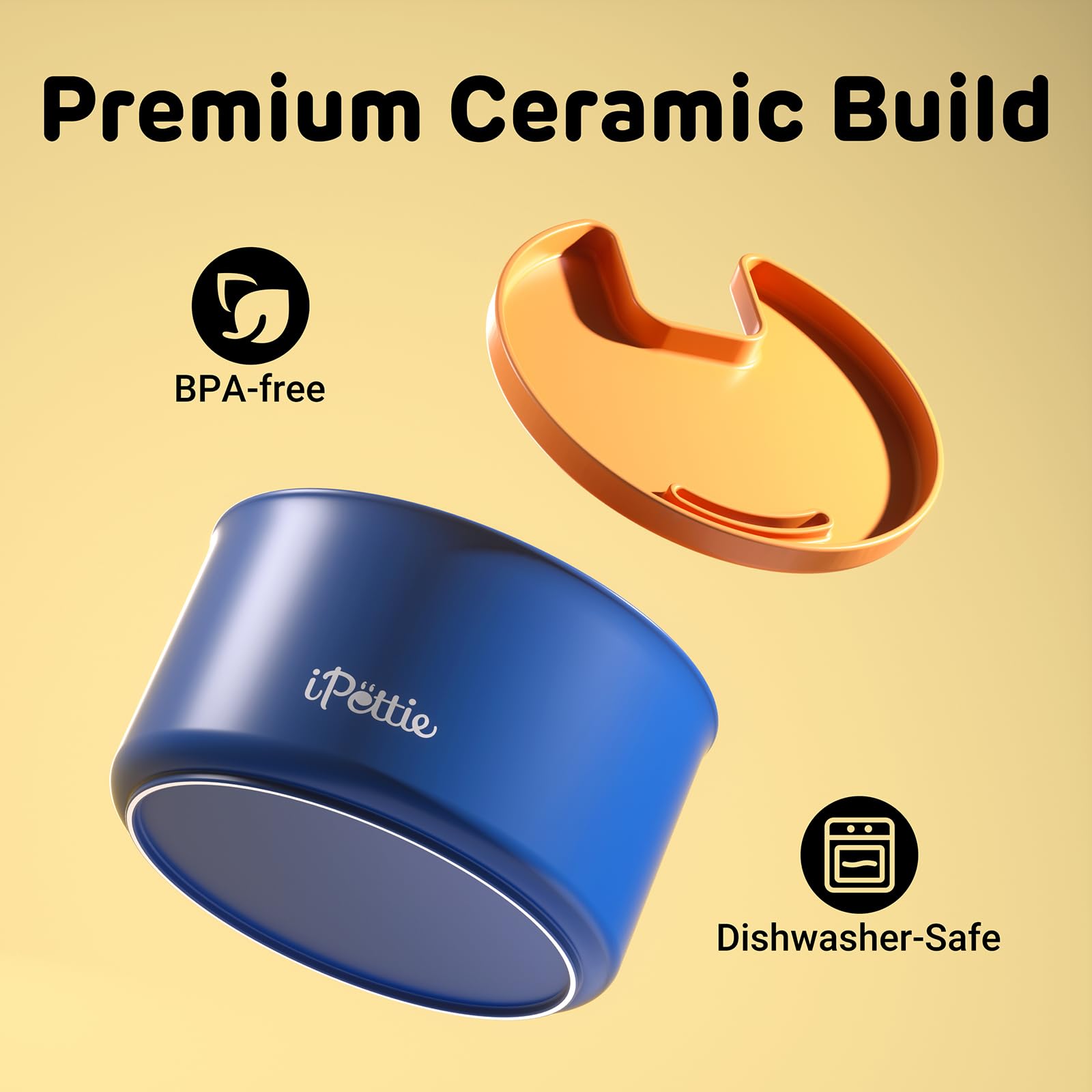 ipettie ceramic cat fountain side view showing compact footprint for space-saving setup