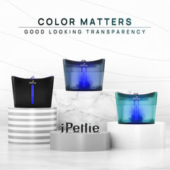 iPettie Kamino cat fountain side view highlights sleek design and easy cleaning access