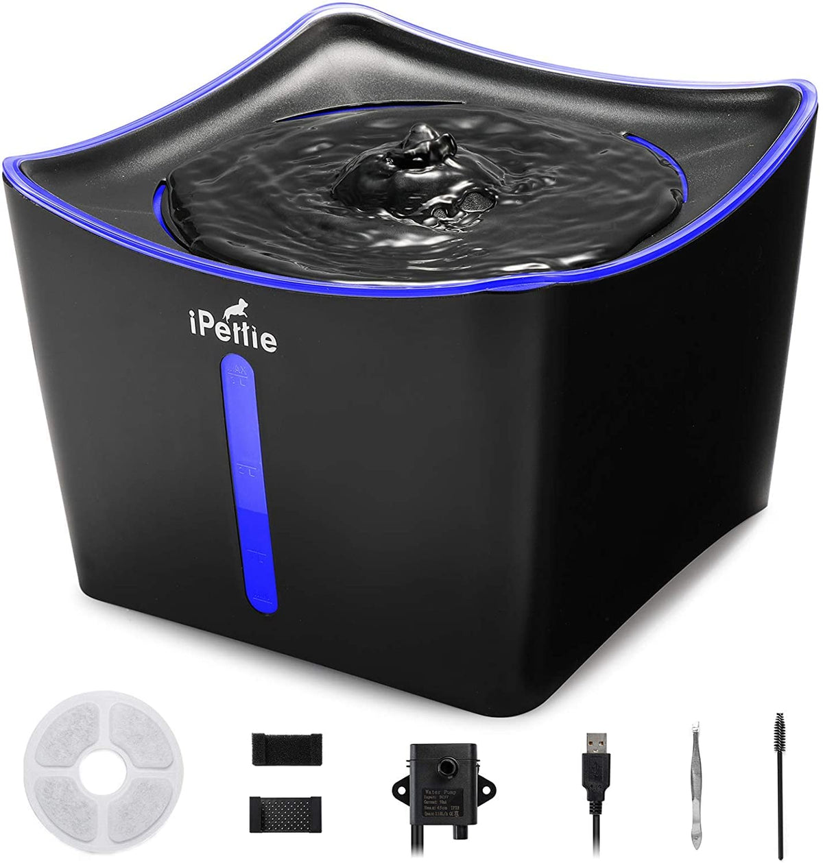 iPettie Kamino cat fountain top view shows spacious 3L capacity for easy pet hydration