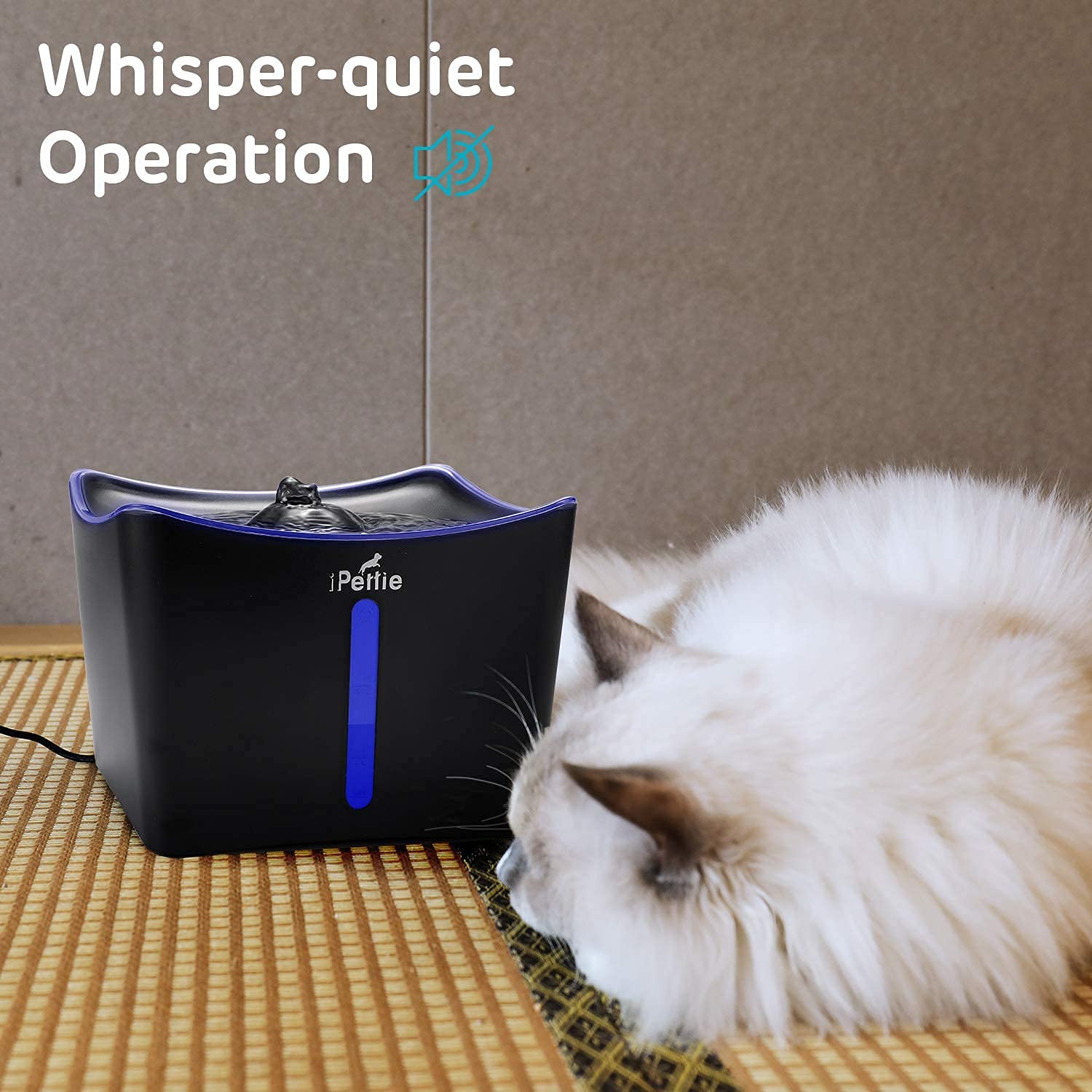 iPettie Kamino cat fountain water level window displays refill status clearly