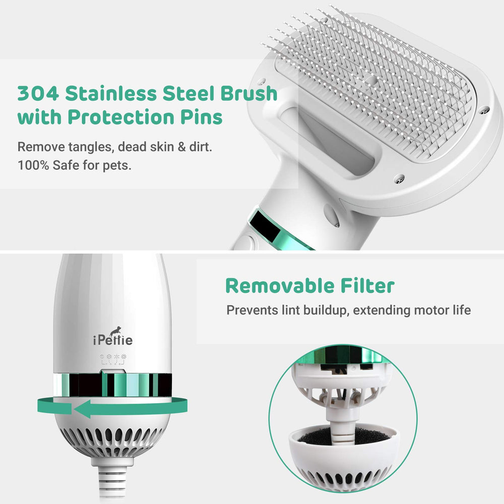 iPettie Hair Dryer 2 removable filter extends motor life and reduces lint.