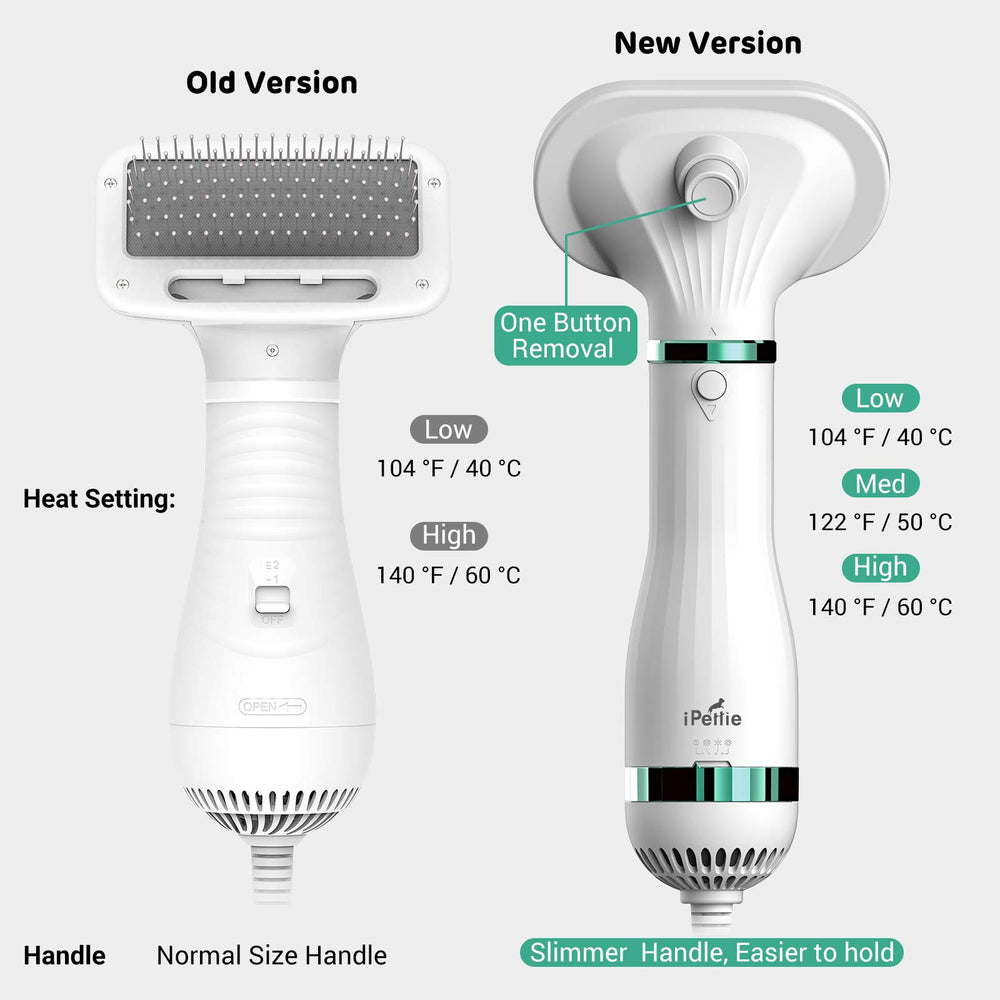 iPettie Hair Dryer 2 with slicker brush for detangling and shedding control.