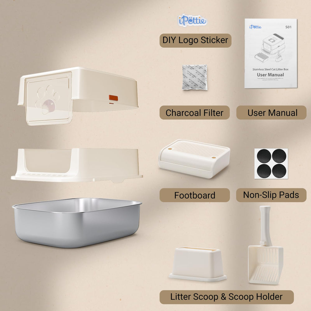 iPettie S01 stainless steel construction provides durable, reliable litter box with lid.