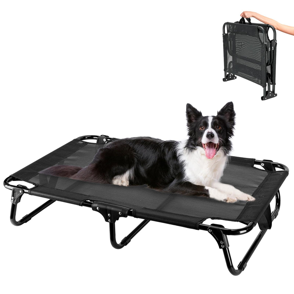 Ipixune foldable elevated dog bed front view, raised frame for airflow