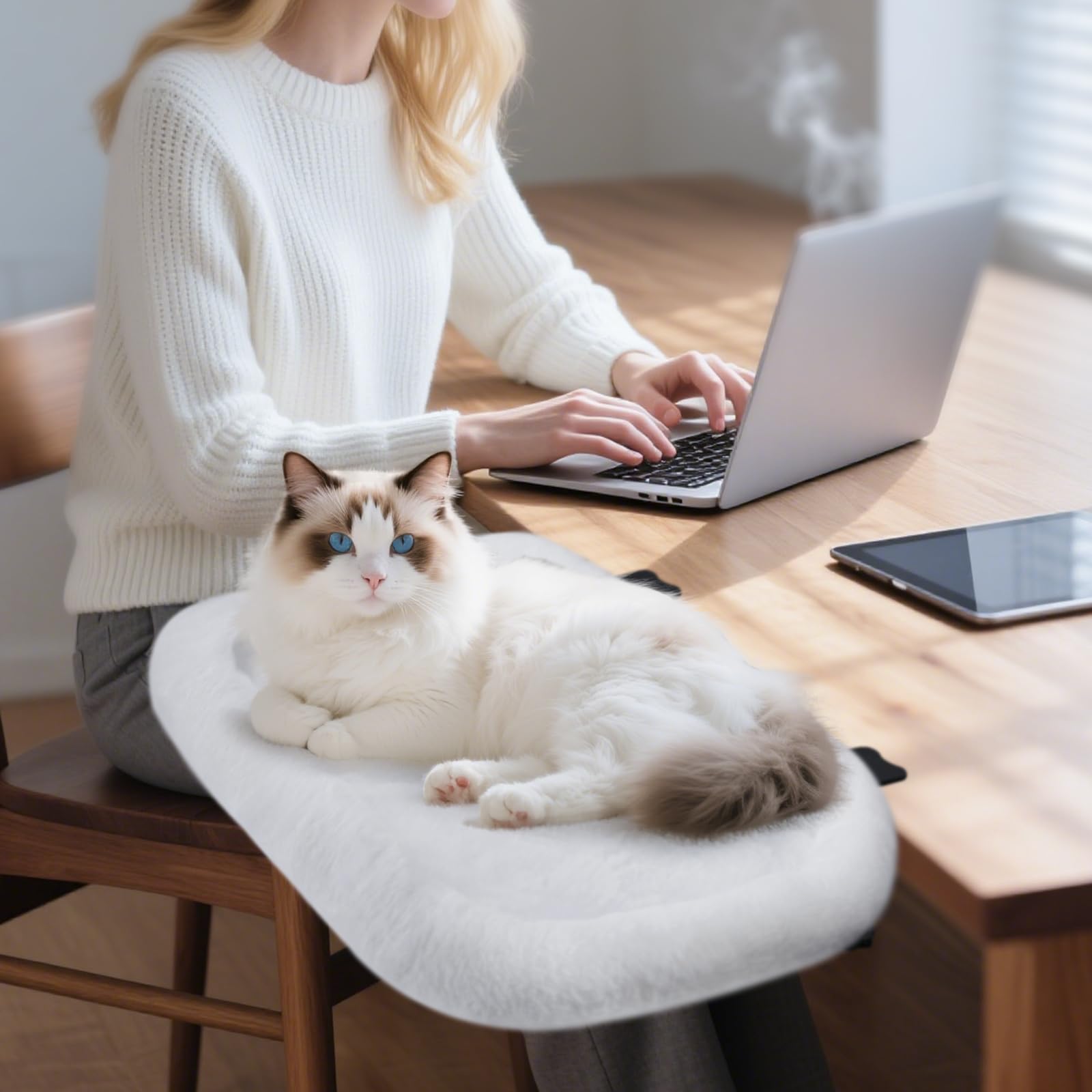 IPOW cat perch used as window seat in cozy room setup