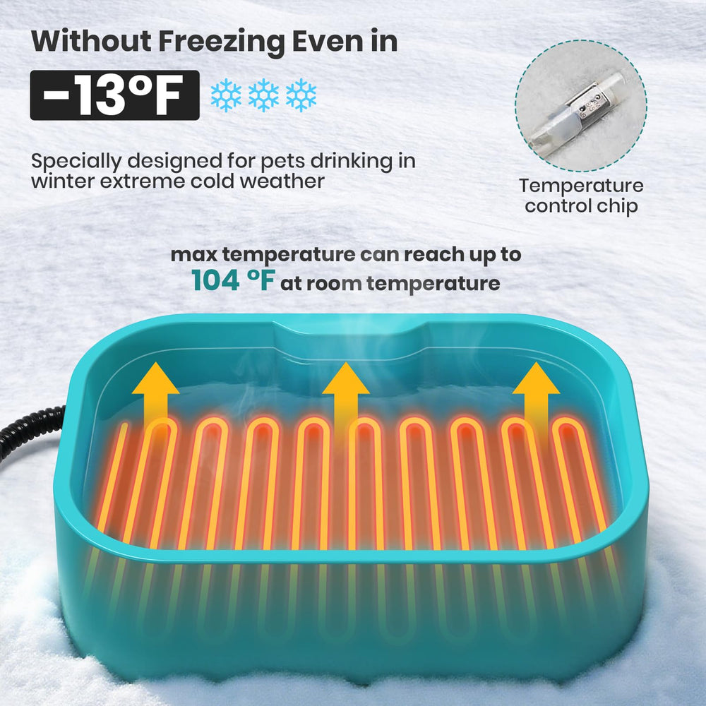 IPOW extra-large heated water bowl side view highlights easy-refill design for busy homes
