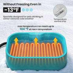 IPOW extra-large heated water bowl side view highlights easy-refill design for busy homes