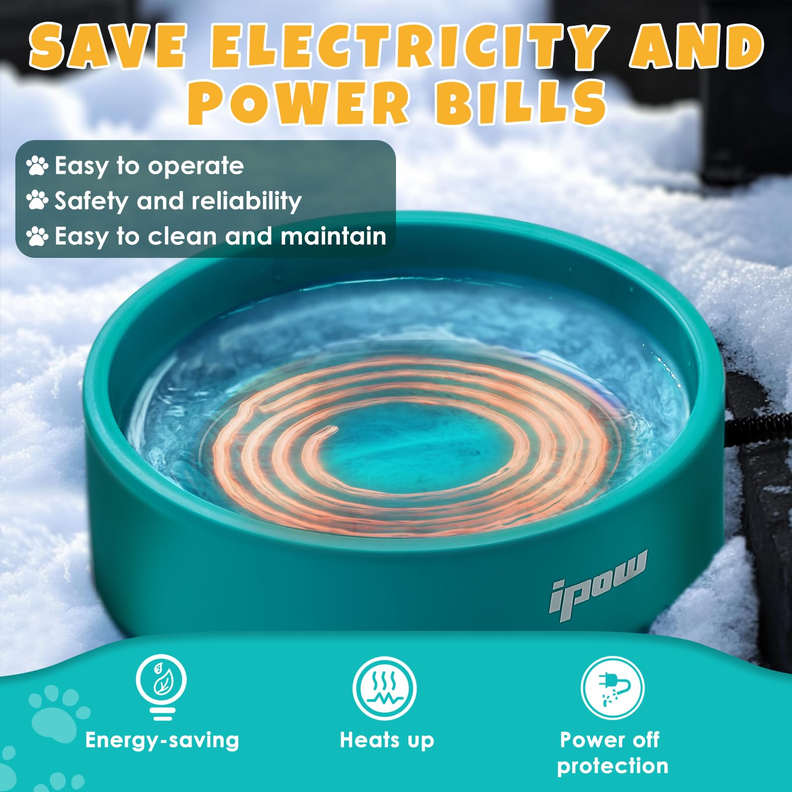 IPOW Pet Heated Bowl designed for outdoor and indoor use in cold weather.