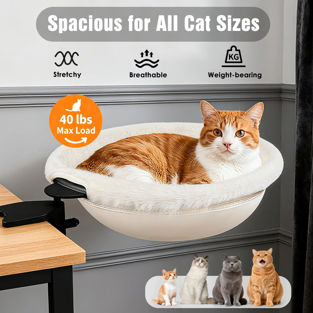 IPOW semi-circular cat bed with soft faux fur invites cozy lounging on a desk.