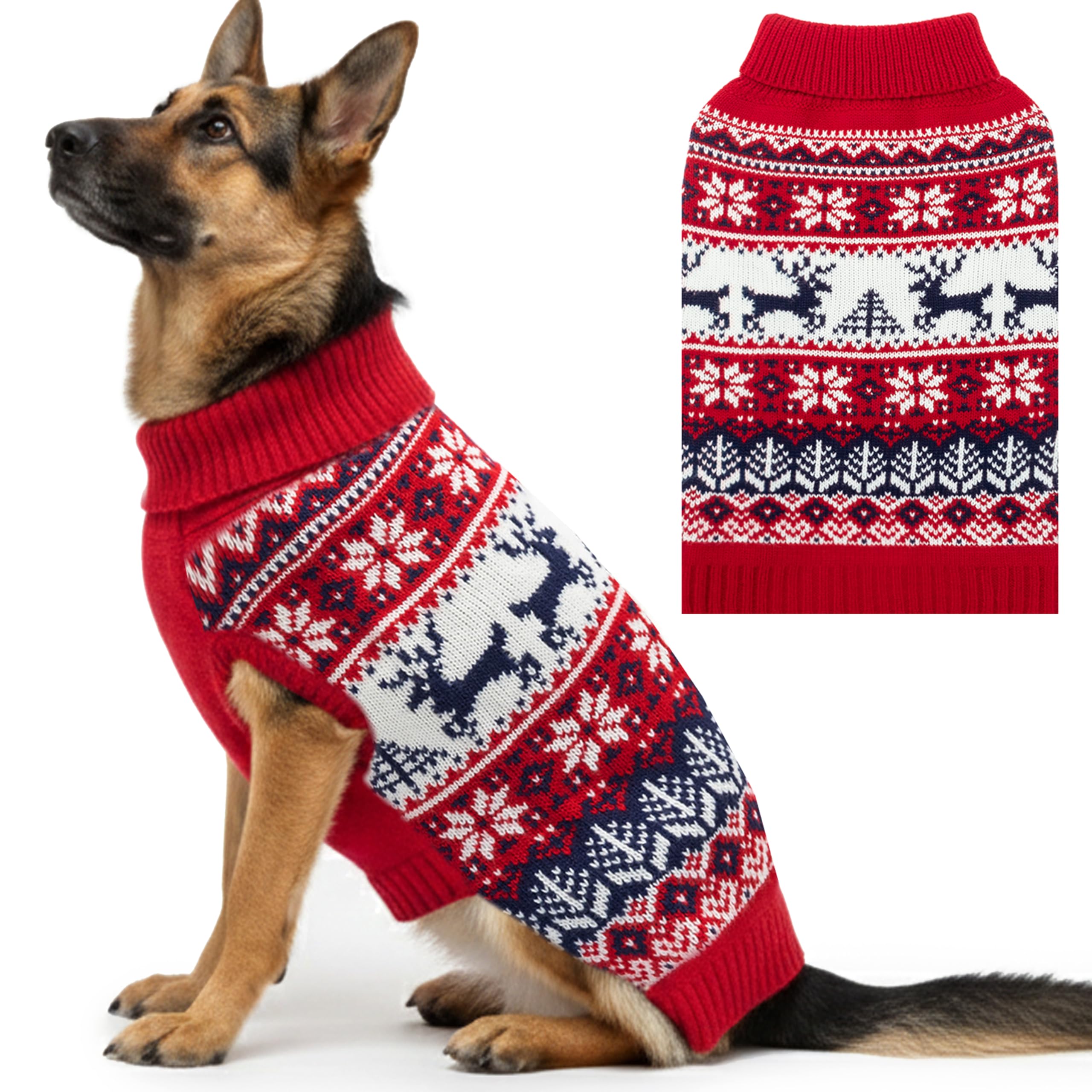 IPRAVOCI Christmas dog sweater snowflake pattern cozy winter warmth for festive walks.