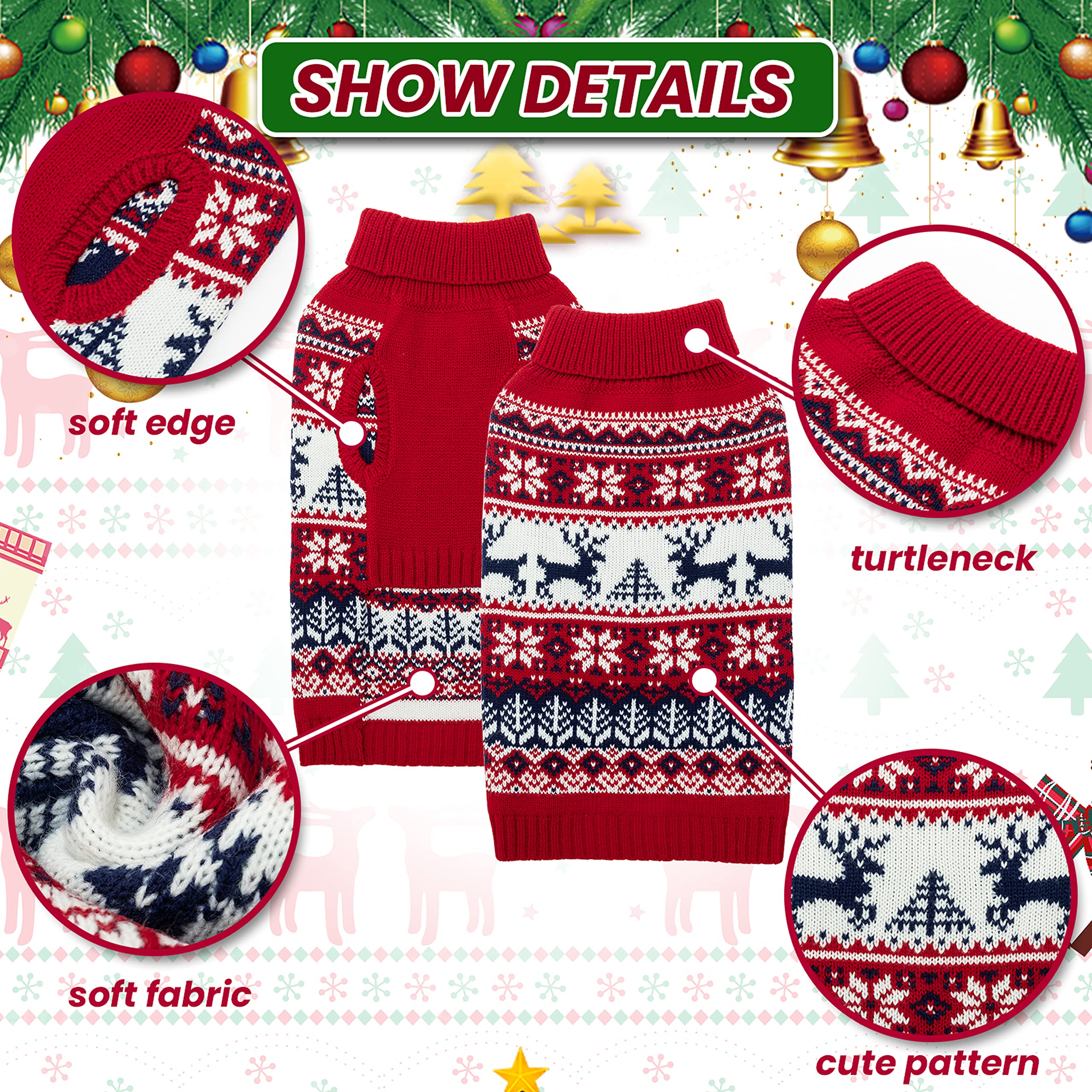 IPRAVOCI Christmas dog sweater turtleneck warm snug seasonal wear.