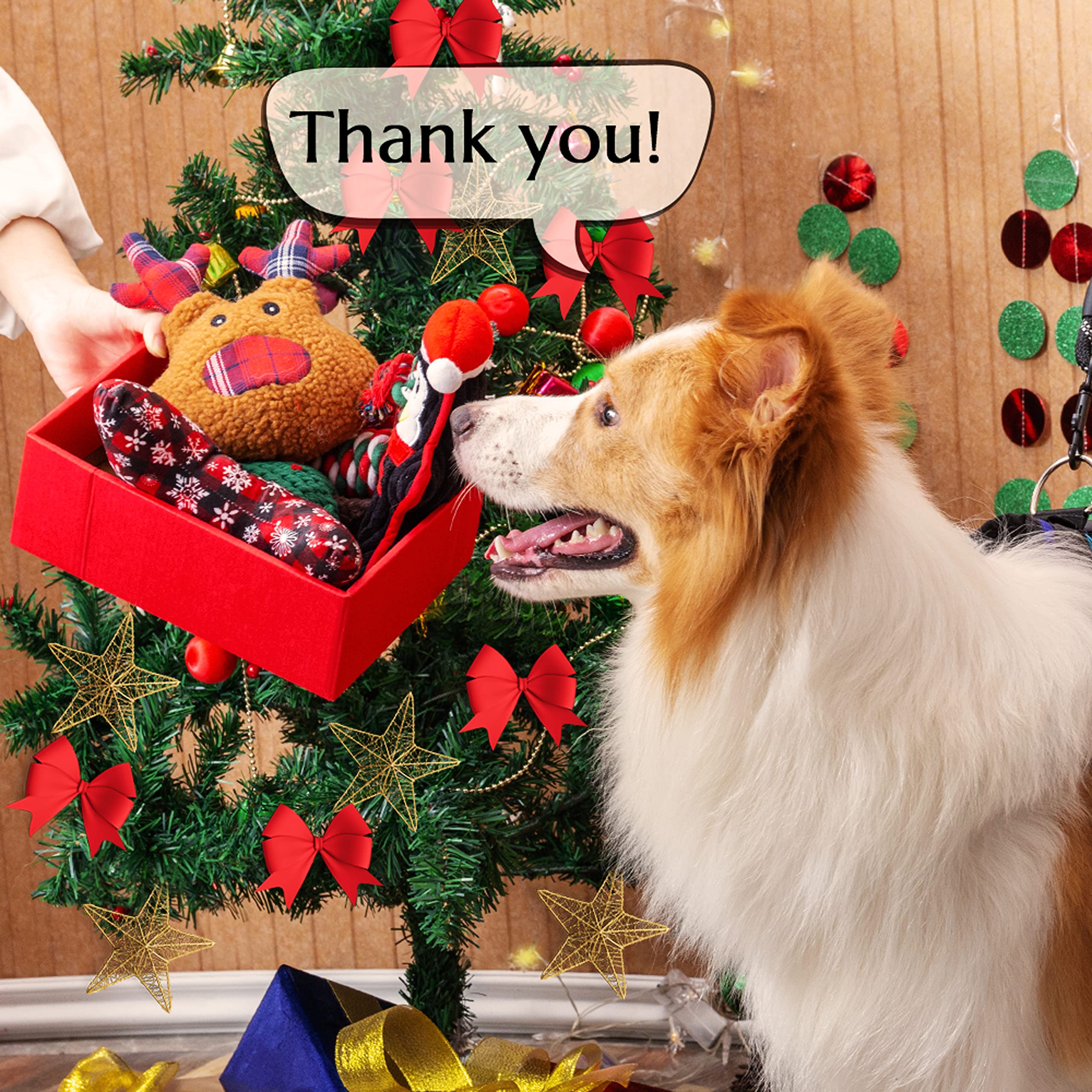 IPRAVOCI christmas tree rope toy showing tug and chew action.
