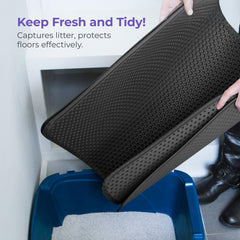 iPrimio cat litter mat demonstrating spacious coverage around a litter box
