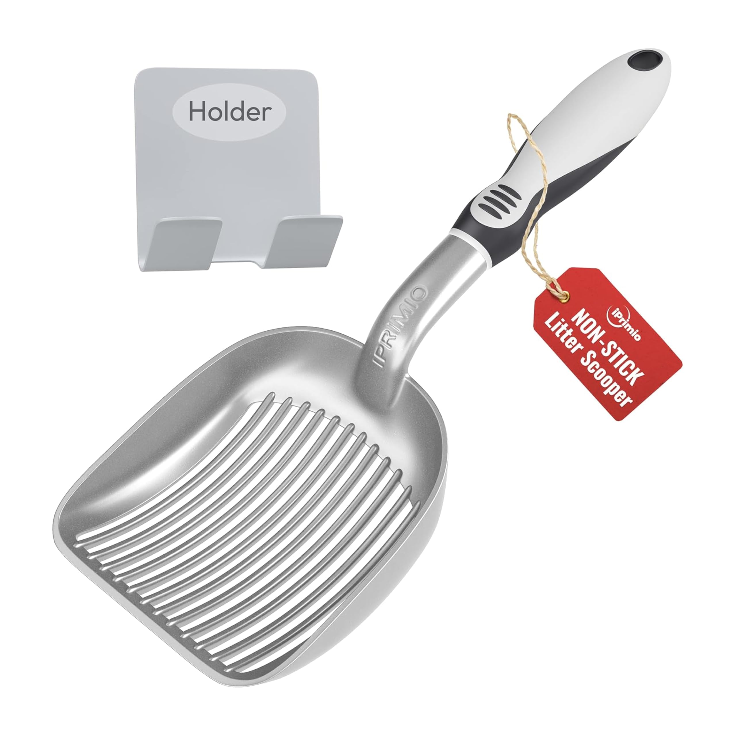 iPrimio cat litter scooper deep-shovel with holder in silver XL for deep cleaning