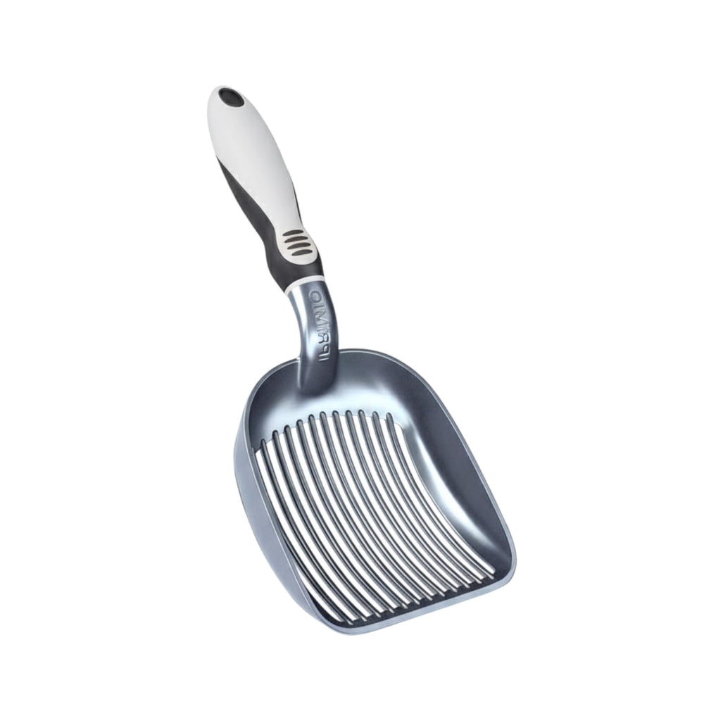 iPrimio sifter and deep-shovel cat litter scoop angled view for quick, clean scoops