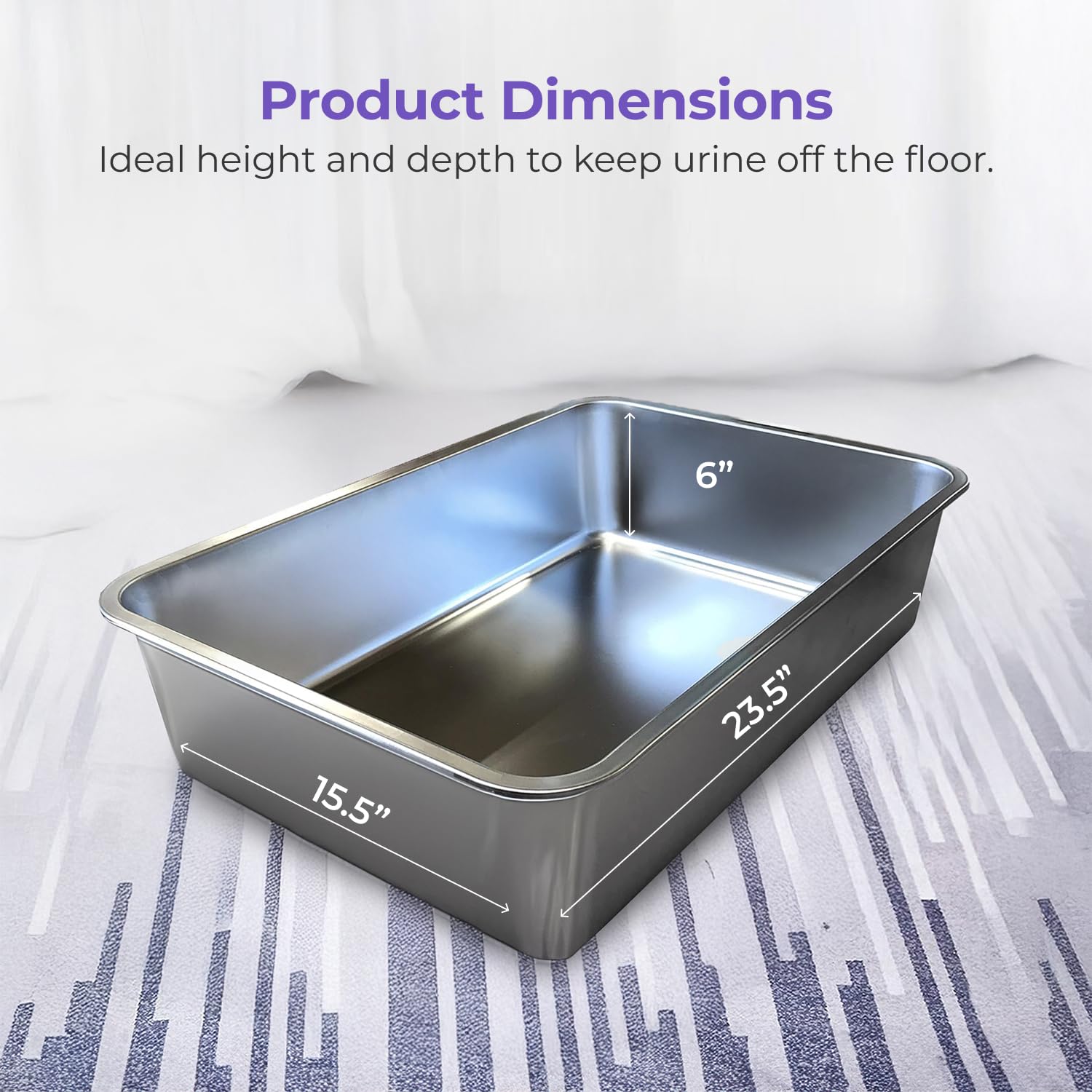 iPrimio Teﬂon-coated stainless steel litter box emphasizing rust resistance