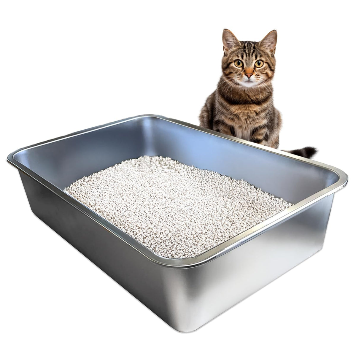 iPrimio stainless steel litter box top view showing spacious design for easier cleaning