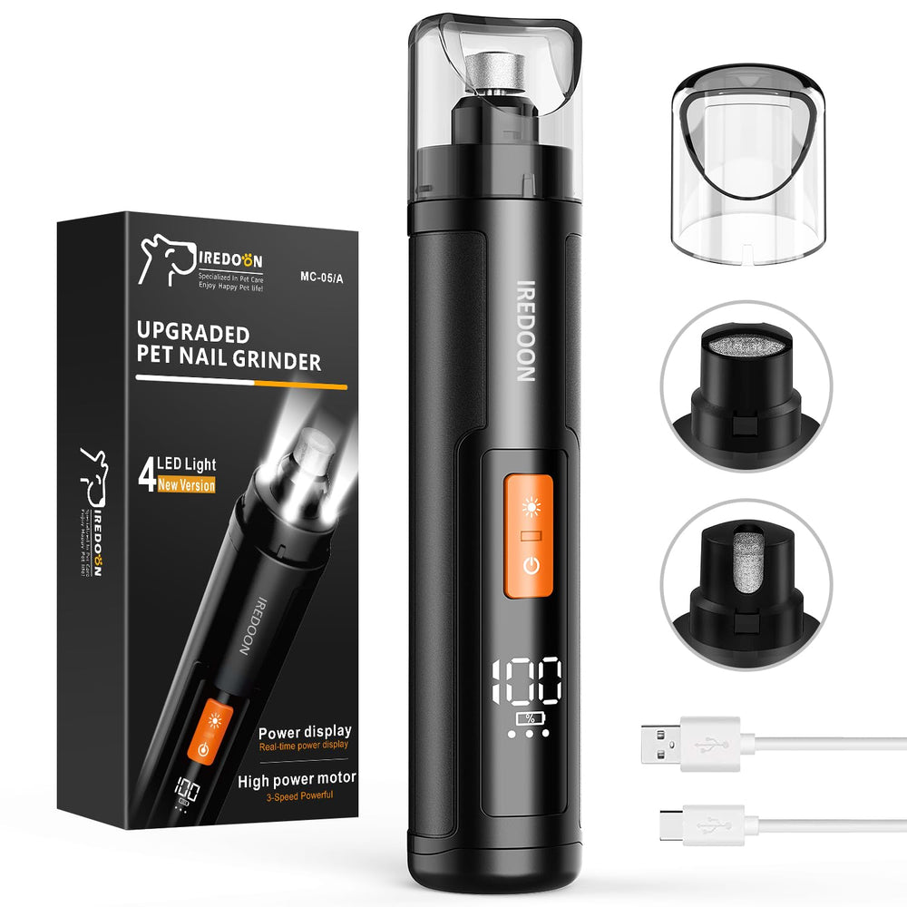 IREDOON dog nail grinder with LED display for easy battery and speed monitoring.