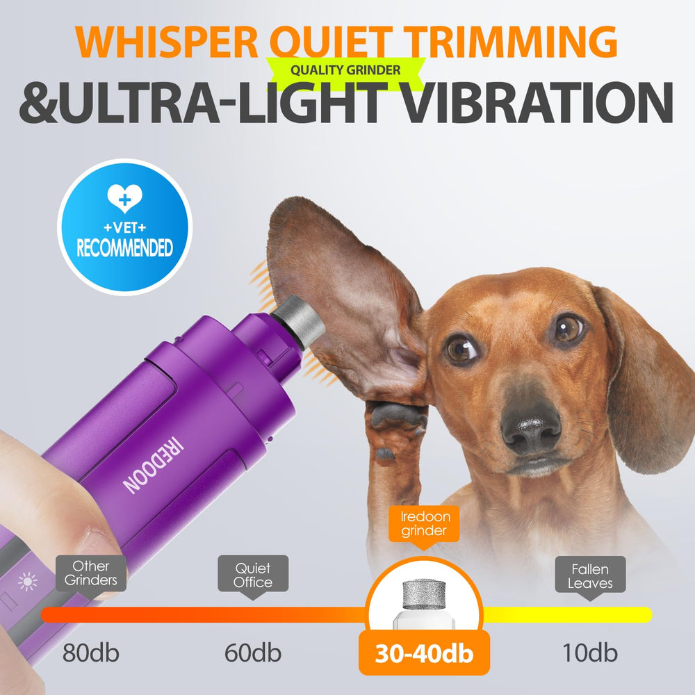 IREDOON dog nail grinder purple LED display shows battery level and speed