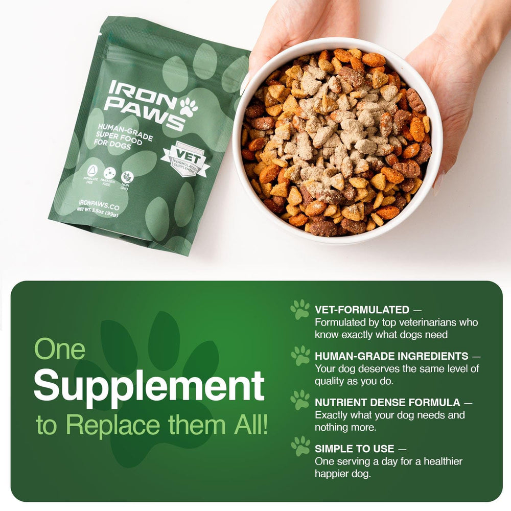 Iron Paws serving-spoon-dosage: easy portioning for daily greens.