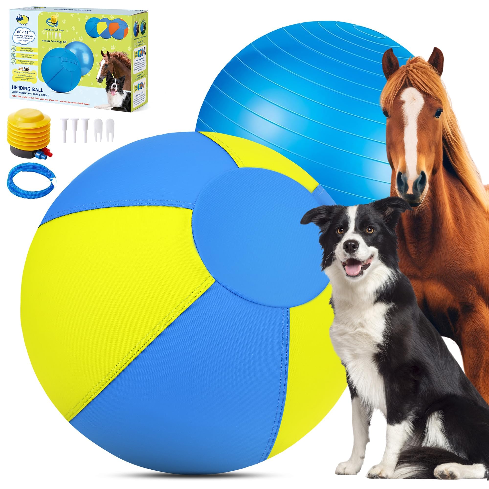 Irondance Herding Ball 25-inch large yellow cover ready for outdoor training.