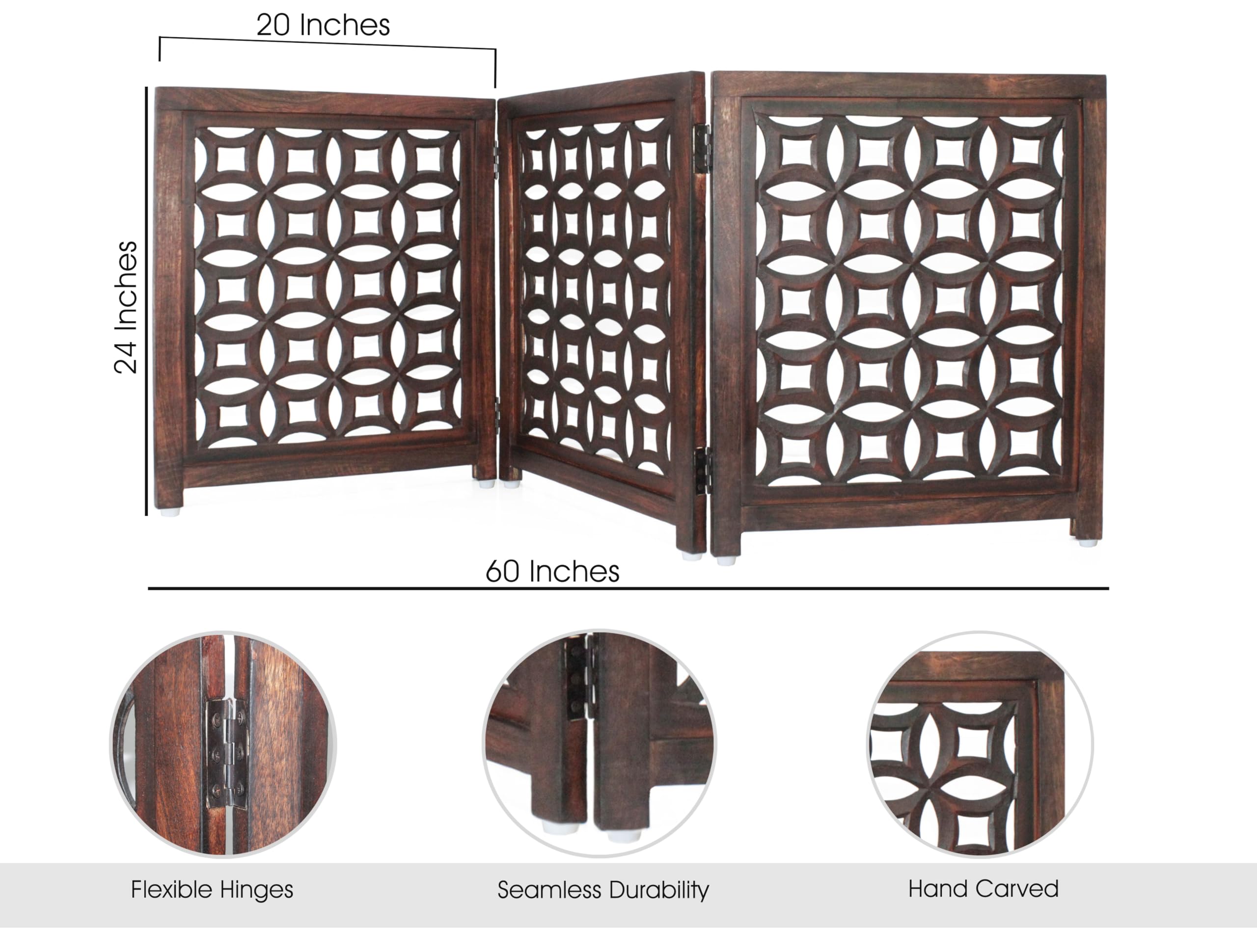 IRONGATE wooden foldable pet gate antique brown finish adds warm decor while defining safe zones.