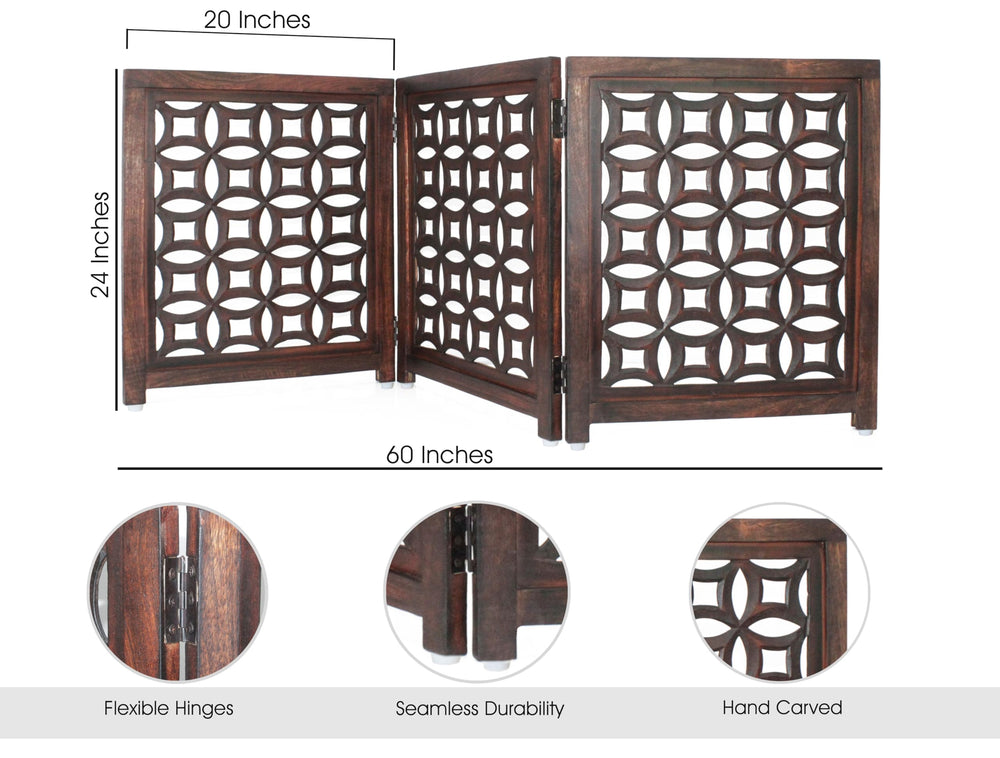 IRONGATE wooden foldable pet gate antique brown finish adds warm decor while defining safe zones.