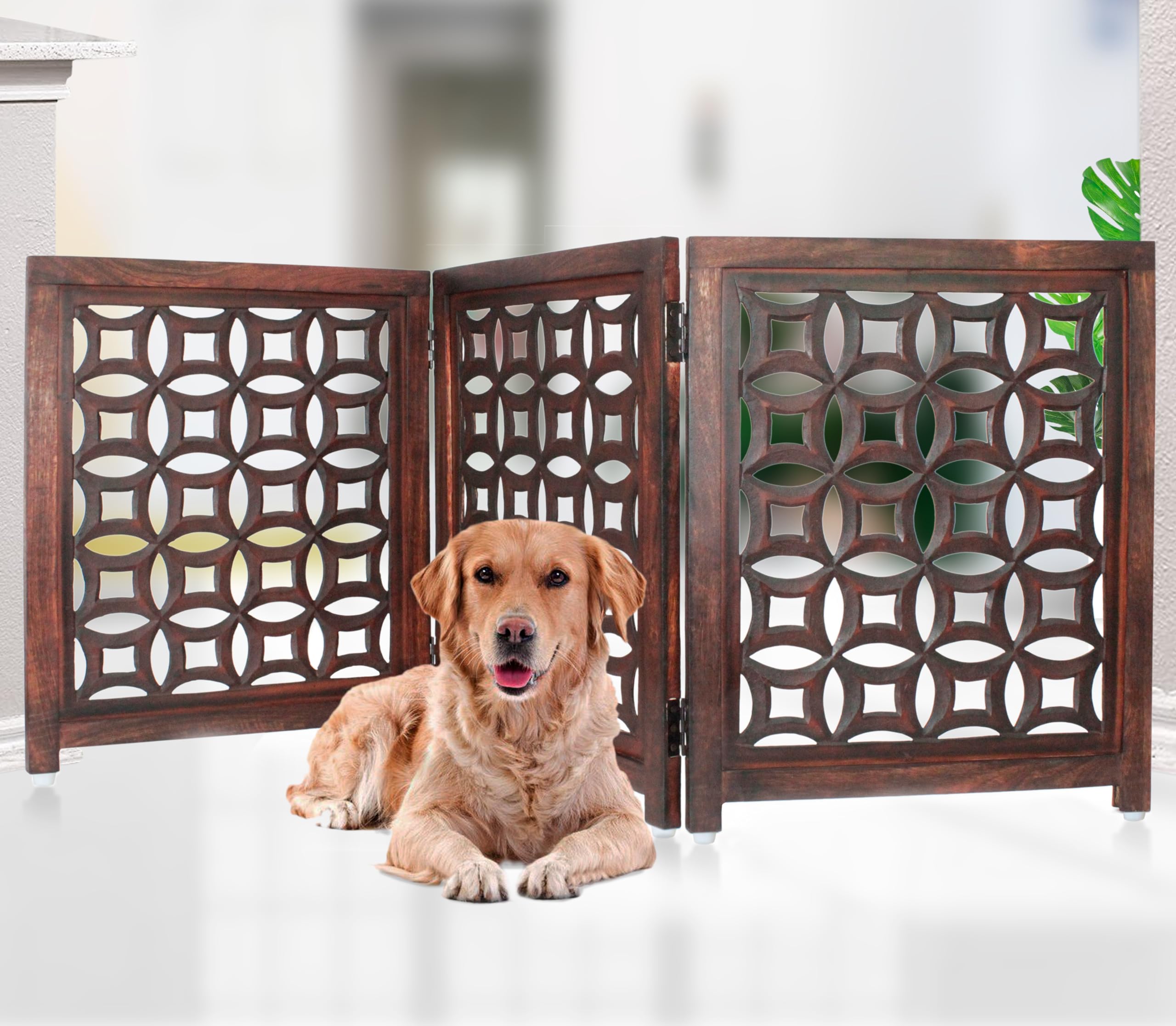 IRONGATE wooden foldable pet gate four hinges keep panels secure during use.