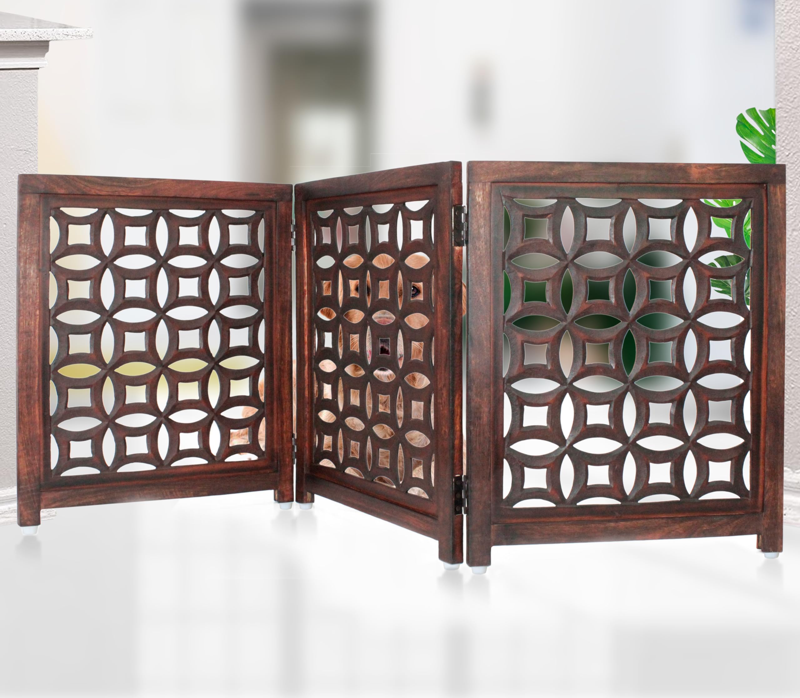 IRONGATE wooden foldable pet gate mango wood frame ensures sturdy support for pets.