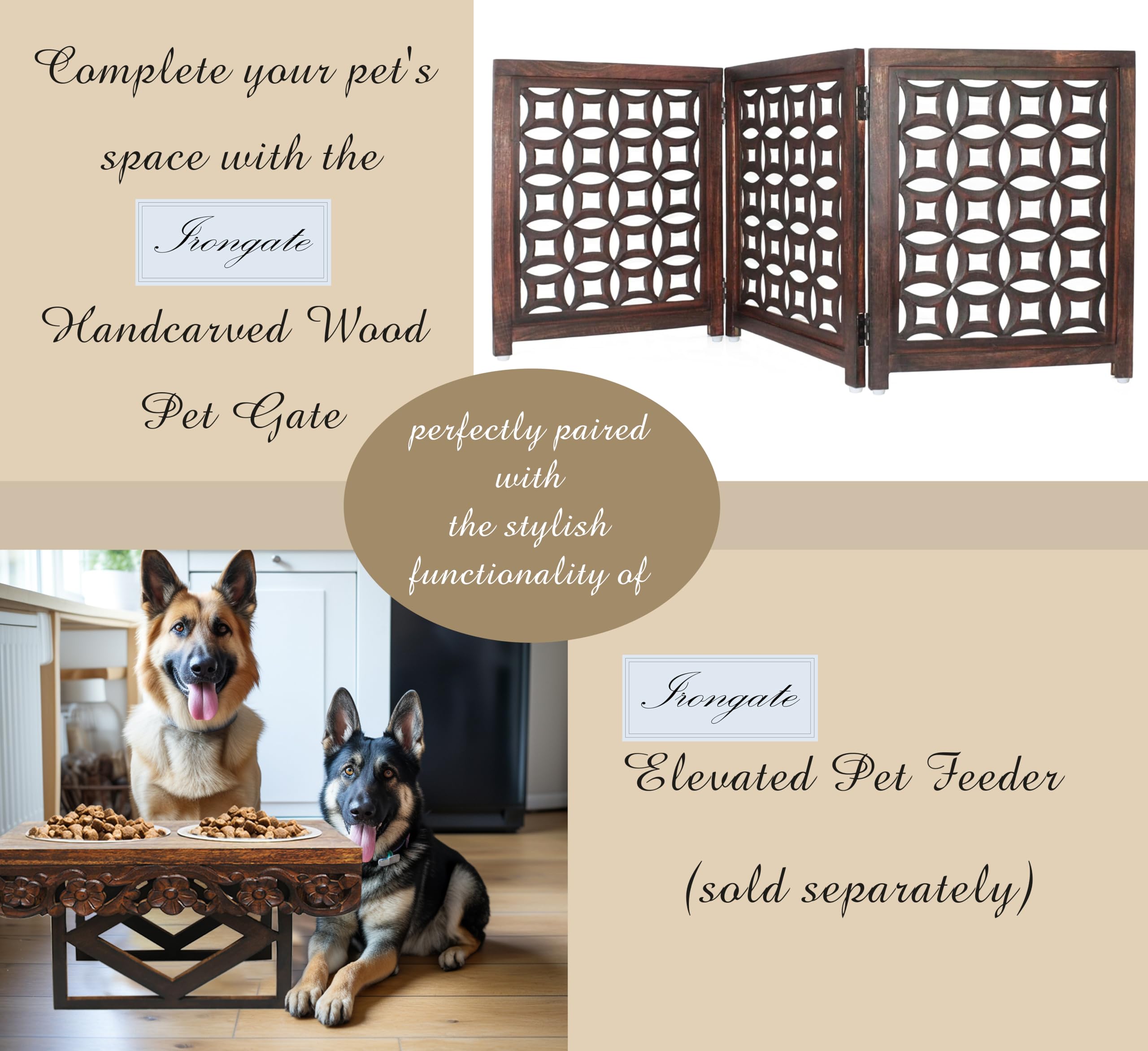 IRONGATE wooden foldable pet gate foldable panels store easily when not in use.