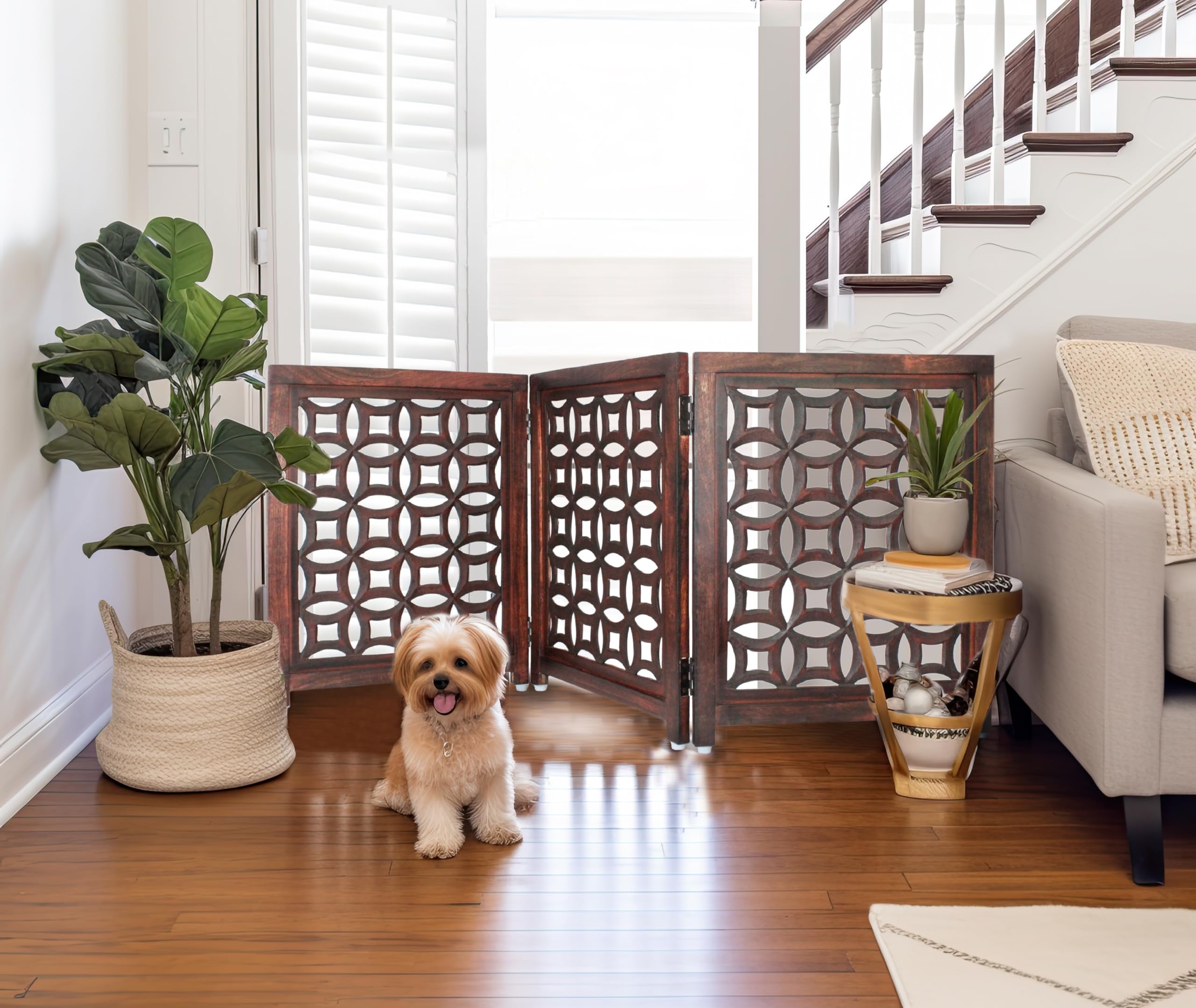 IRONGATE wooden foldable pet gate three panels provides a 60-inch opening for easy passage.