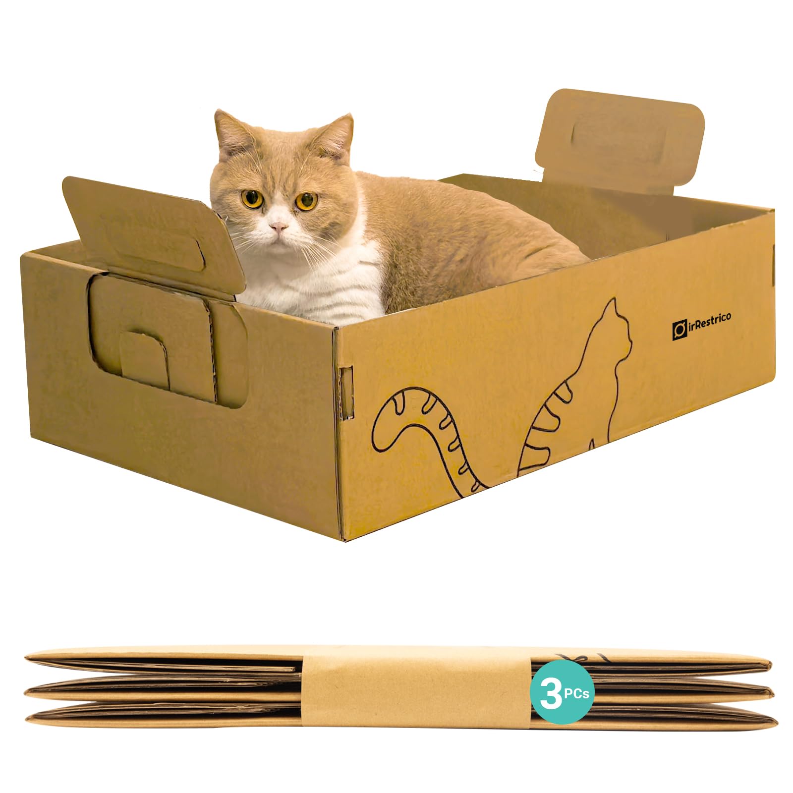 IRRESTRICO 3-pack large disposable litter boxes folded for easy storage and travel convenience.