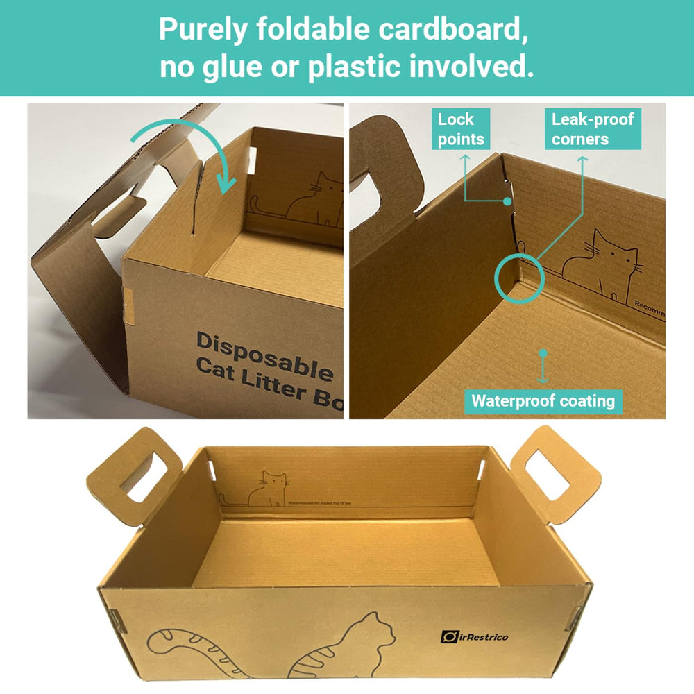 IRRESTRICO large disposable litter box open setup shows roomy space for cats on trips.