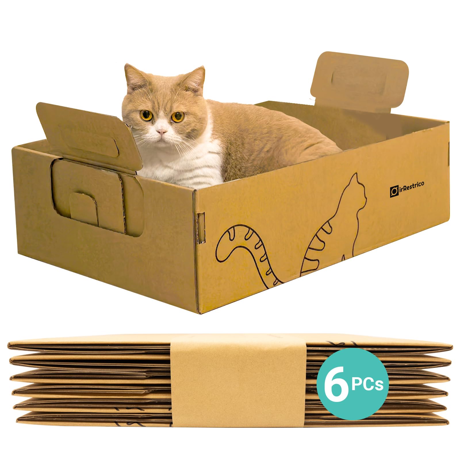 IRRESTRICO foldable cardboard litter box for home use with easy disposal.