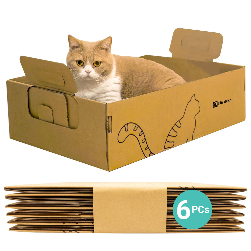 IRRESTRICO foldable cardboard litter box for home use with easy disposal.