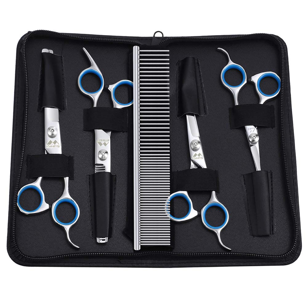 iseafly grooming kit contents include multiple scissor types and accessories for full-body pet grooming