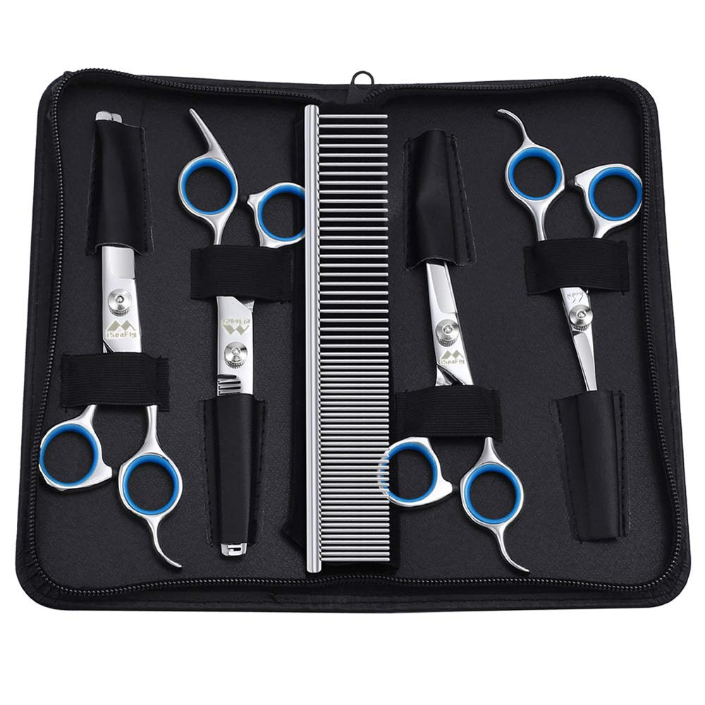 iseafly grooming kit contents include multiple scissor types and accessories for full-body pet grooming