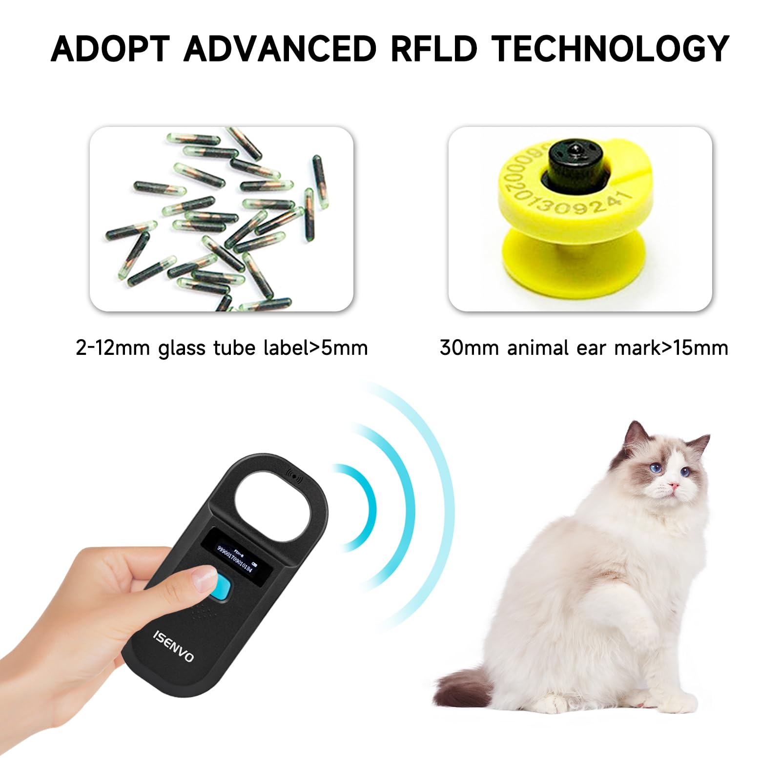 ISENVO Pet Microchip Scanner backlit screen enables easy scanning in low light