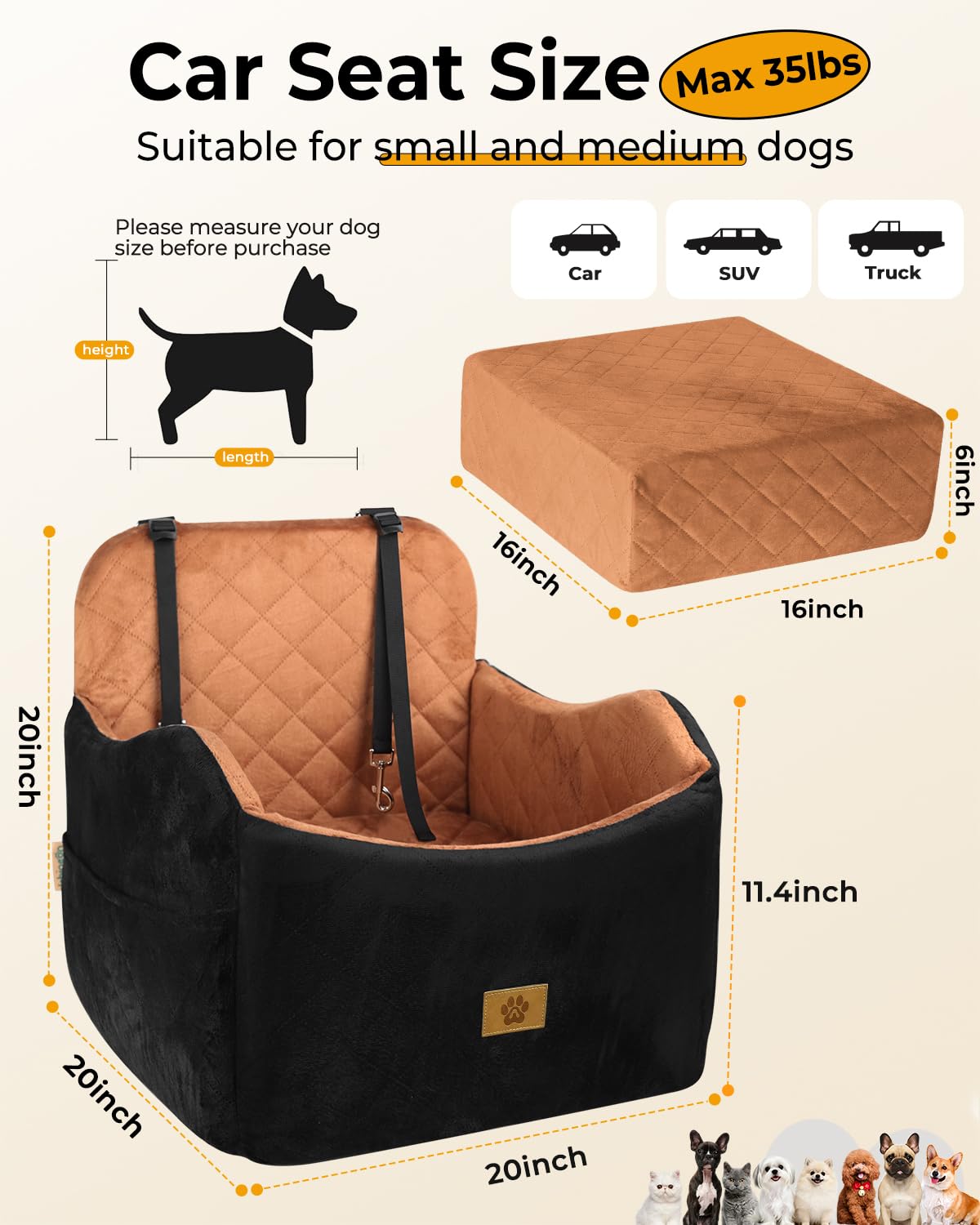 Ishineon dog car seat elevated-cushion view showcasing wider outside view to reduce travel anxiety.