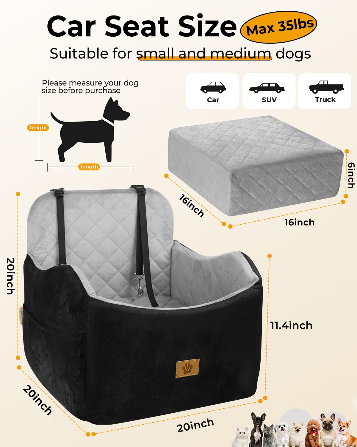 Ishineon dog car seat elevated-cushion provides better outside view and comfort