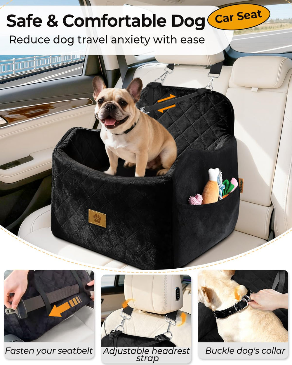 Ishineon dog car seat elevated view lets pets enjoy outside scenery.