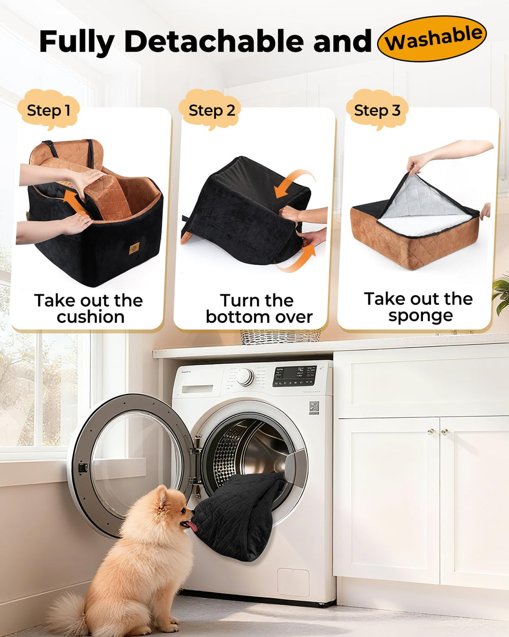 Ishineon dog car seat in-car-setup staged to show quick four-step assembly.