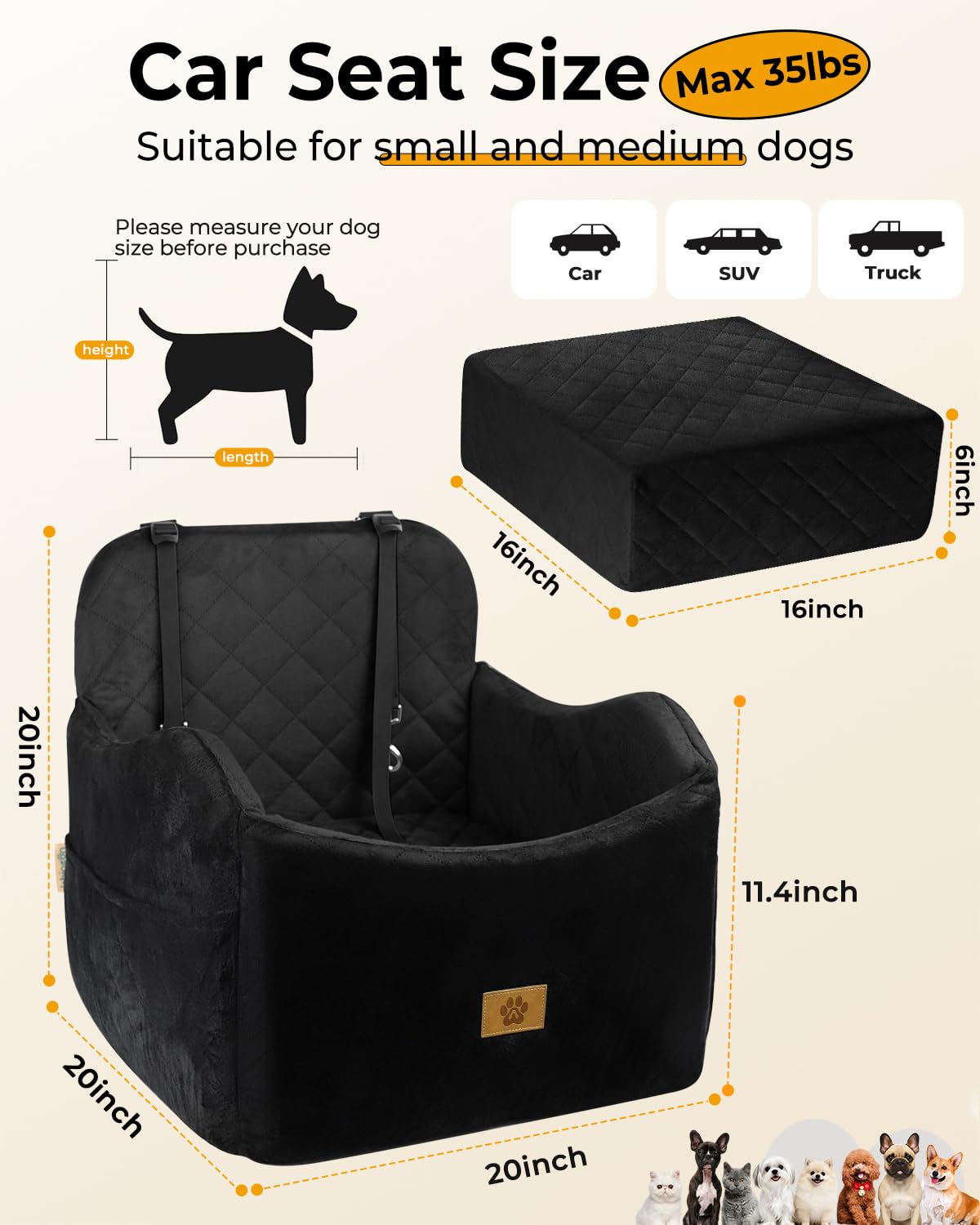 Ishineon dog car seat memory foam interior provides cushioned support on bumps.