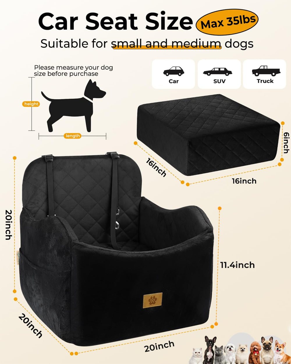 Ishineon dog car seat memory foam interior provides cushioned support on bumps.
