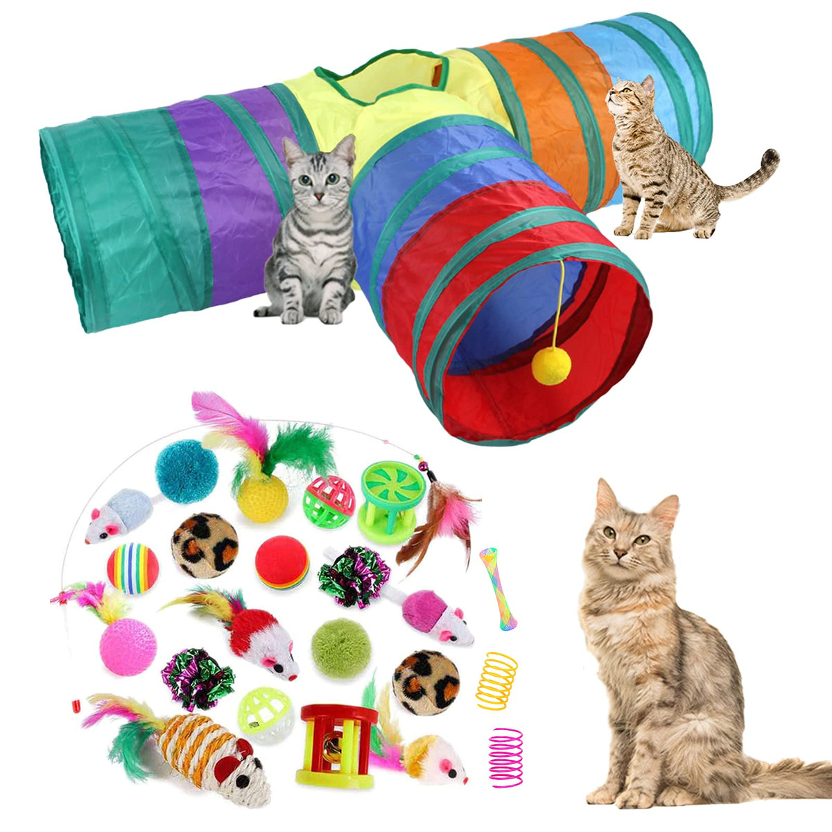 ISMARTEN 32pcs cat toys kit with variety for engaging play and exercise.