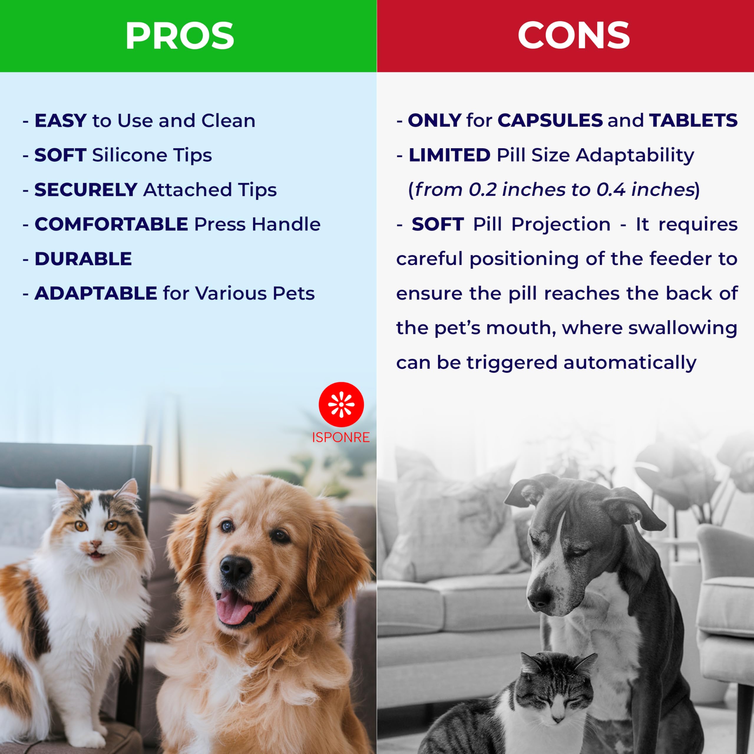 ISPONRE pet pill feeder uses durable silicone and plastic