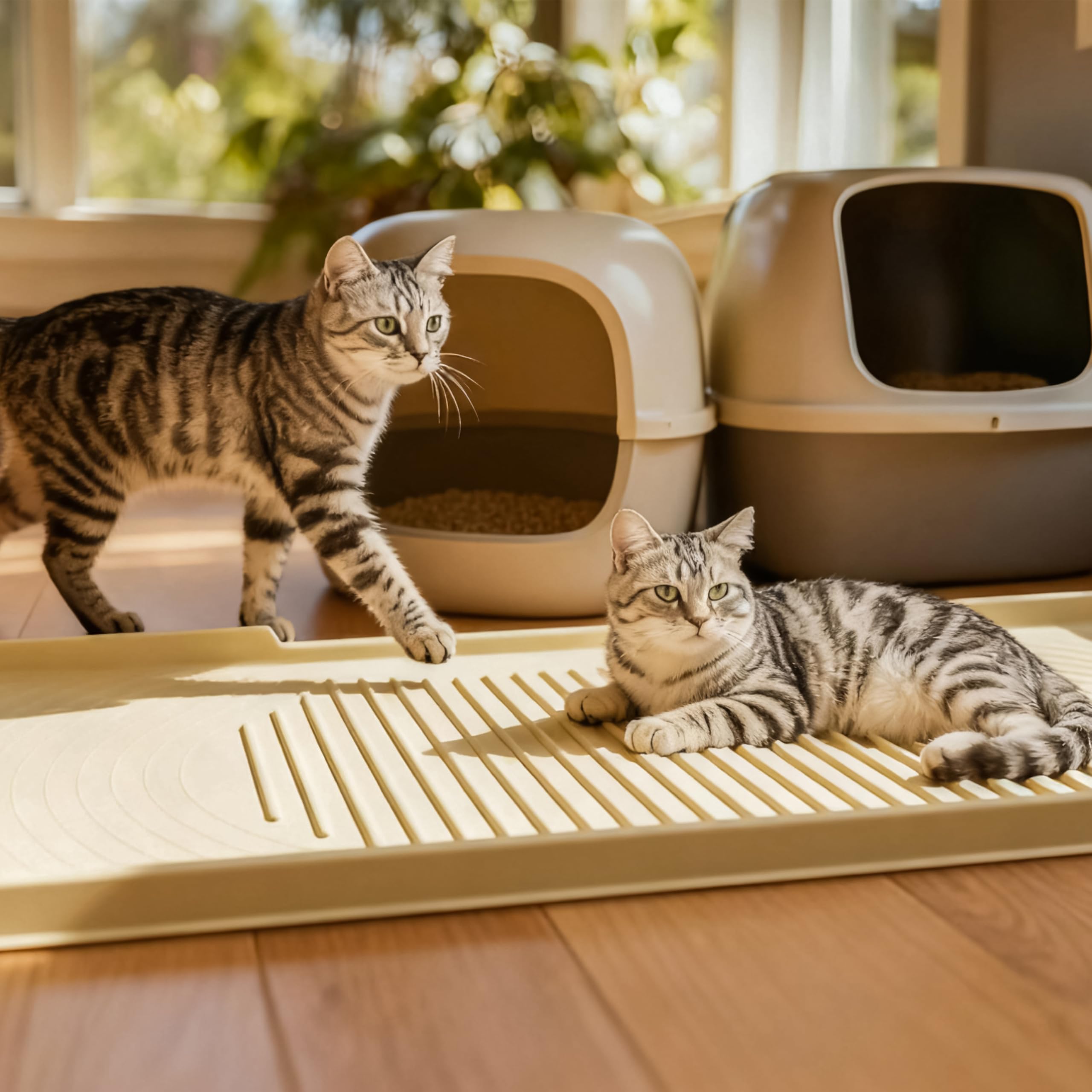 ISSEVE mat in multi-use role as feeding and resting surface for pets.