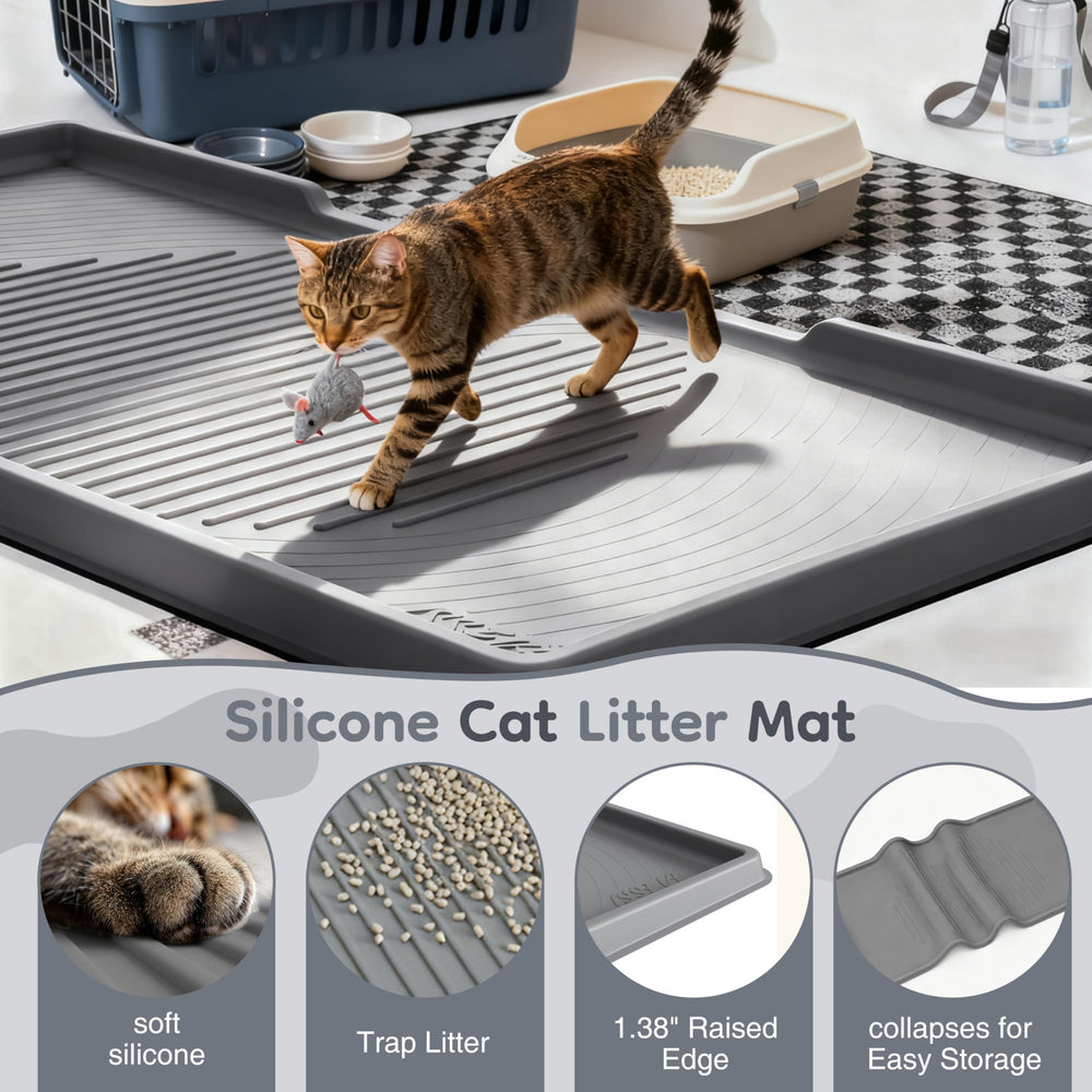 ISSEVE non-slip silicone mat stays in place during busy litter times.