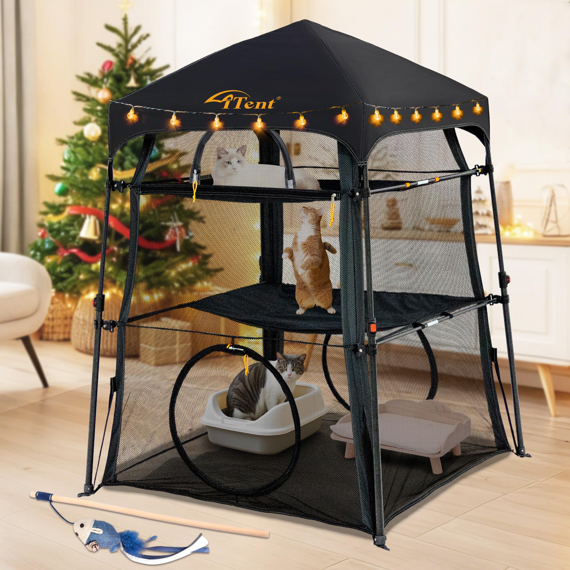 ITENT cat enclosure assembly shows quick setup for indoor play